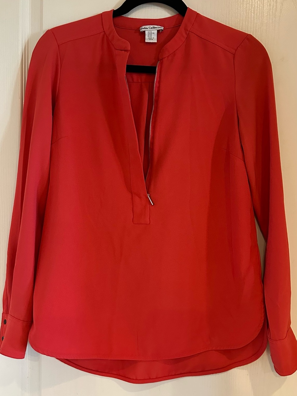 Leota Vibrant Red Zip-Front Long Sleeve Top